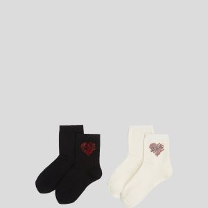 K/HEART RHINESTONE SOCKS ??2-PACK