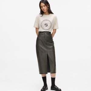 Midi faux-leather skirt